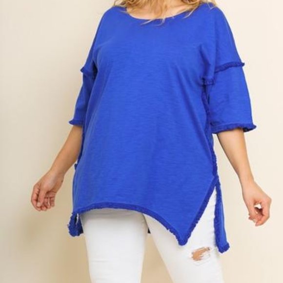 Umgee Scalloped Hem Textured Blouse main image 0